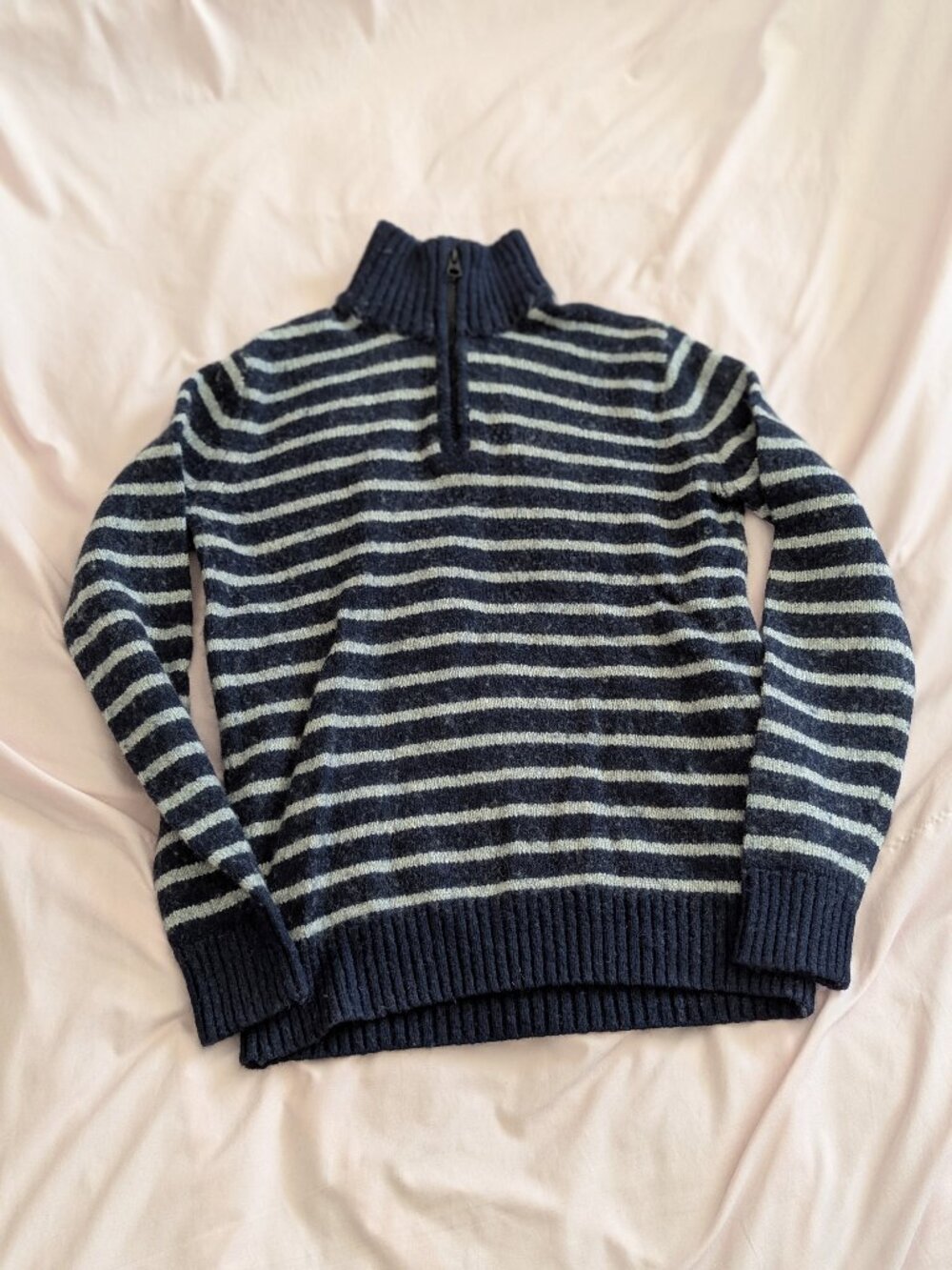 American Eagle Blue Striped Quarter Zip Sweater XS